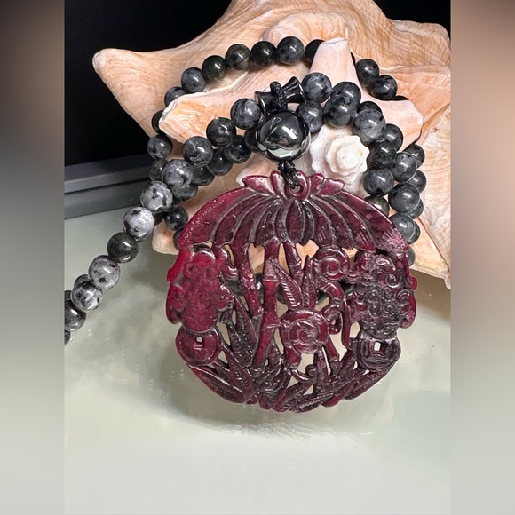 LABRADORITE + HEMATITE NATURAL STONES NECKLACE - Picture 2 of 16